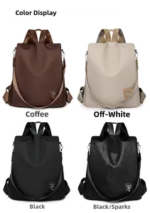 Waterproof nylon anti-theft backpacks in coffee, off-white, black, and sequin styles