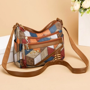 Sac à bandoulière en cuir PU multicolore avec grand compartiment et motif matelassé