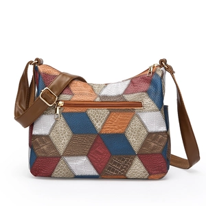 Sac bandoulière en cuir PU multicolore avec patchwork géométrique et bandoulière