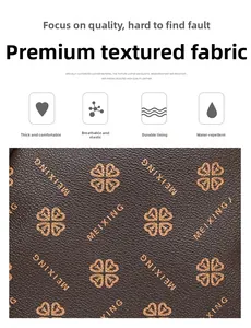 Close-up of waterproof cross-grain faux leather fabric with clover pattern for travel backpack