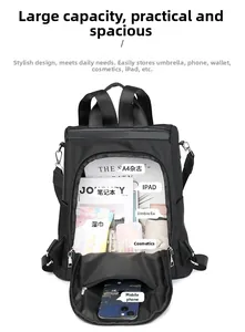 Internal view of the anti-theft oxford backpack showing spacious storage and A4 capacity