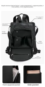 Detailed view of women's anti-theft oxford backpack internal compartments and side pockets