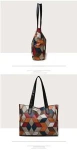 Dettaglio della borsa tote grande con patchwork geometrico in pelle multicolore e coccodrillo