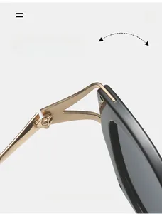Macro shot of durable texture hinge on oversized cat eye sunglasses with metal frame