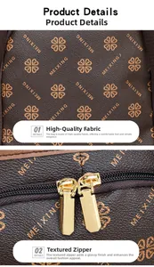 Detail view of premium clover embossed brown leather texture and gold double zipper closure