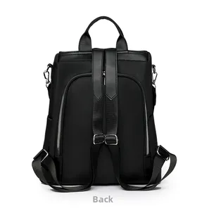Rear view of black oxford backpack showing padded straps and anti-theft zipper pocket