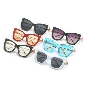 Oversized cat eye sunglasses with metal hollow temples in multiple vibrant colors