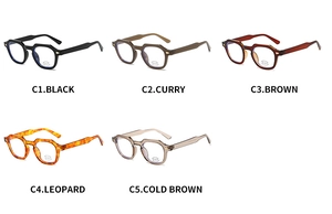 Close-up of assorted vintage irregular eyeglasses frames with anti-blue light lenses
