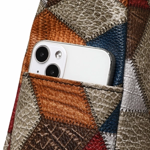 Grande borsa tote in pelle patchwork retrò con pratica tasca esterna funzionale