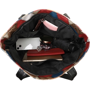 Grande borsa tote patchwork in pelle multicolore con motivi a coccodrillo e serpente