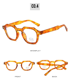 Detail view of tortoiseshell geometric frames with anti-blue light and UV400 lenses