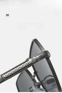 Macro detail of geometric relief pattern and metal hinge on square sunglasses