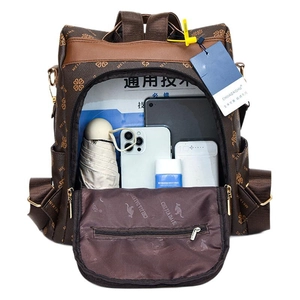 Retro dark brown large capacity backpack with printed patterns and spacious interior