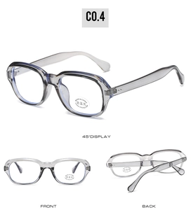 Detailansicht der transparent grauen Blaulichtfilter-Brille aus drei Perspektiven