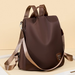 Waterproof dark brown oxford fabric backpack for women with anti-theft design and logo