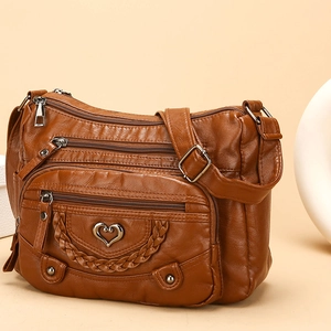Borsa A Tracolla Donna Morbida Pelle PU Multitasche Borsa A Spalla Con Ornamento Cuore E Dettaglio Intrecciato