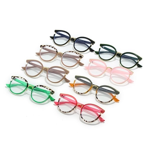 Cat eye metal frames and TR90 glasses frames in eight colors displayed on white background