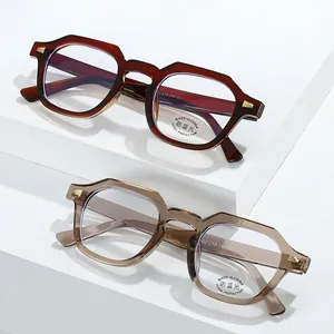 Retro irregular geometric frame eyeglasses with gold metal accents and UV400 blue light lenses