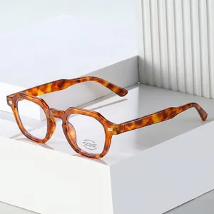 Men's retro tortoise shell hexagonal frame glasses with blue light blocking lenses