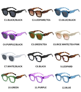 Multiple color options for wavy frame sunglasses and transparent lens glasses