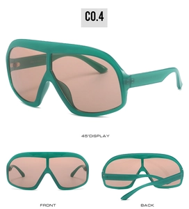 Vue sous trois angles de lunettes de soleil hip-hop avec monture verte et verres roses