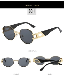 Vues détaillées de lunettes de soleil ovales rétro en métal avec branches ajourées