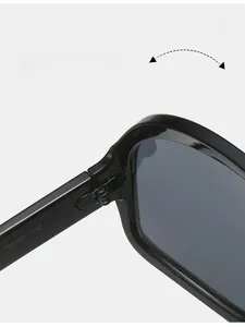 Détail de la charnière haute résistance sur la monture de lunettes de soleil noires