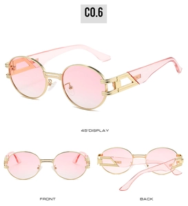 Vues détaillées de lunettes de soleil vintage avec verres dégradés roses et monture dorée