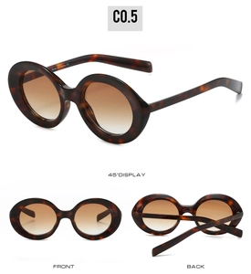Three perspectives of retro round sunglasses with tortoise frames and brown gradient lenses