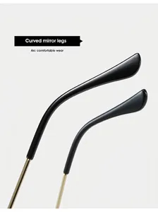 Detail of curved ergonomic temple legs on rimless butterfly sunglasses with gold finish