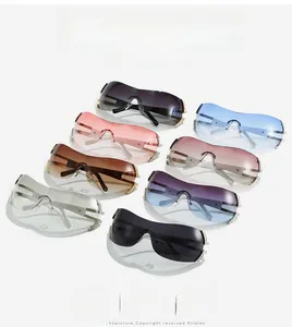 Collection of oversized shield sunglasses with hollowed temples in seven different colors