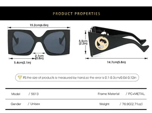 Tableau des tailles détaillé pour lunettes de soleil carrées avec logo en métal