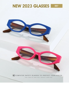 Detail of retro cat-eye glasses frame with color-block frames and tortoise temple texture