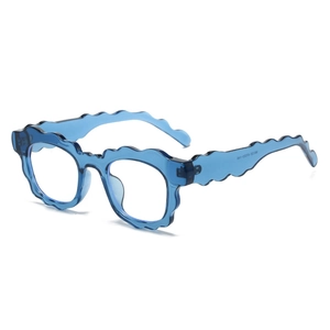 Stylish women's wave frame sunglasses in transparent dark blue with a unique wavy design