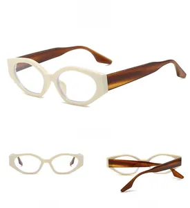 Detailed views of retro cat-eye glasses with cream frames and tortoiseshell temples