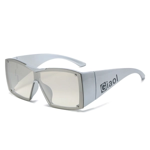 Y2K oversized rectangle sunglasses with silver metallic frame and rivet detailing