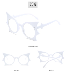 Three-angle views of white oversized bat-wing glasses frames for hip-hop streetwear style