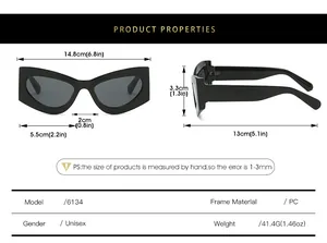 Tableau des tailles pour lunettes de soleil œil de chat avec mesures précises du cadre