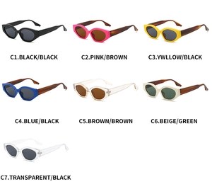 Collection de lunettes de soleil œil de chat en sept coloris, unis et bicolores