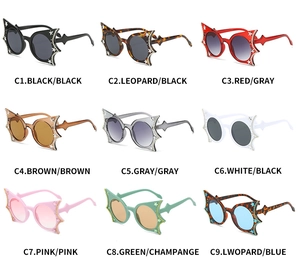 Grid view of various rhinestone star sunglasses in multiple fashion colors and frames
