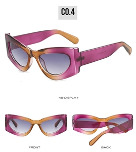 Vues détaillées de lunettes de soleil œil de chat avec monture dégradée violet et ambre