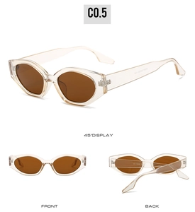 Trois angles de vue de lunettes œil de chat champagne avec verres marron et charnières