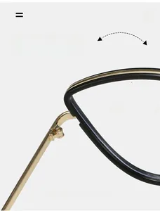Detail showing the durable metal hinge and golden temple of black cat-eye glasses