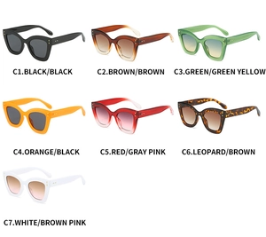 Collection détaillée de sept lunettes de soleil œil de chat élégantes en diverses couleurs