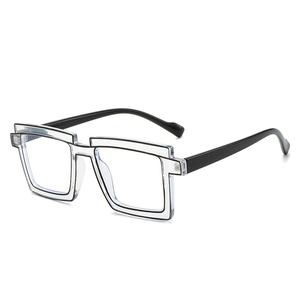 Retro TR90 vierkante pixel-stijl bril met 2D-cartoon contouren en transparant montuur