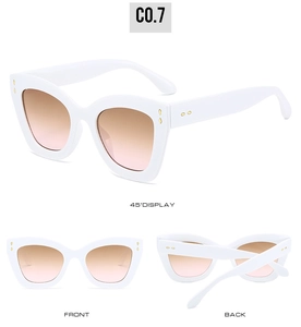 Vues détaillées de lunettes de soleil œil-de-chat blanches avec verres dégradés marron