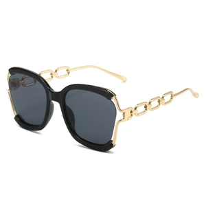 Lunettes De Soleil Surdimensionnées Femmes Rétro Monture Plastique Chaîne En Métal Doré Branche Protection UV400 Mode