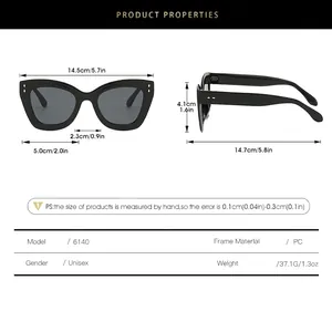 Tableau des tailles de lunettes de soleil œil de chat avec dimensions détaillées