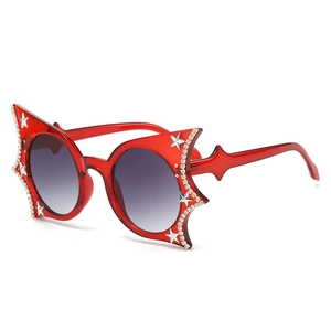 Red bat butterfly sunglasses with crystal rhinestones and metal star accents on frame