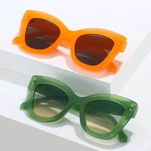 Lunettes de soleil œil de chat rétro avec monture gelée et rivets dorés chic